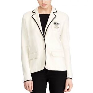 Ralph Lauren Women's Cream Blazer with Rhinestone Logo Patch